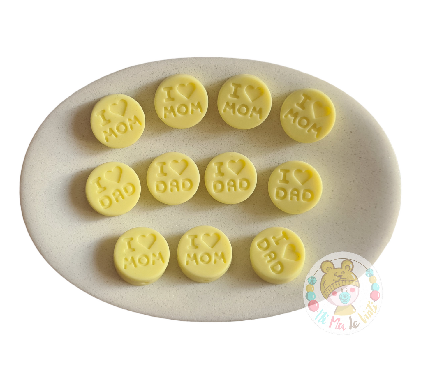 Silicone I love Mom /Dad 18mm beads