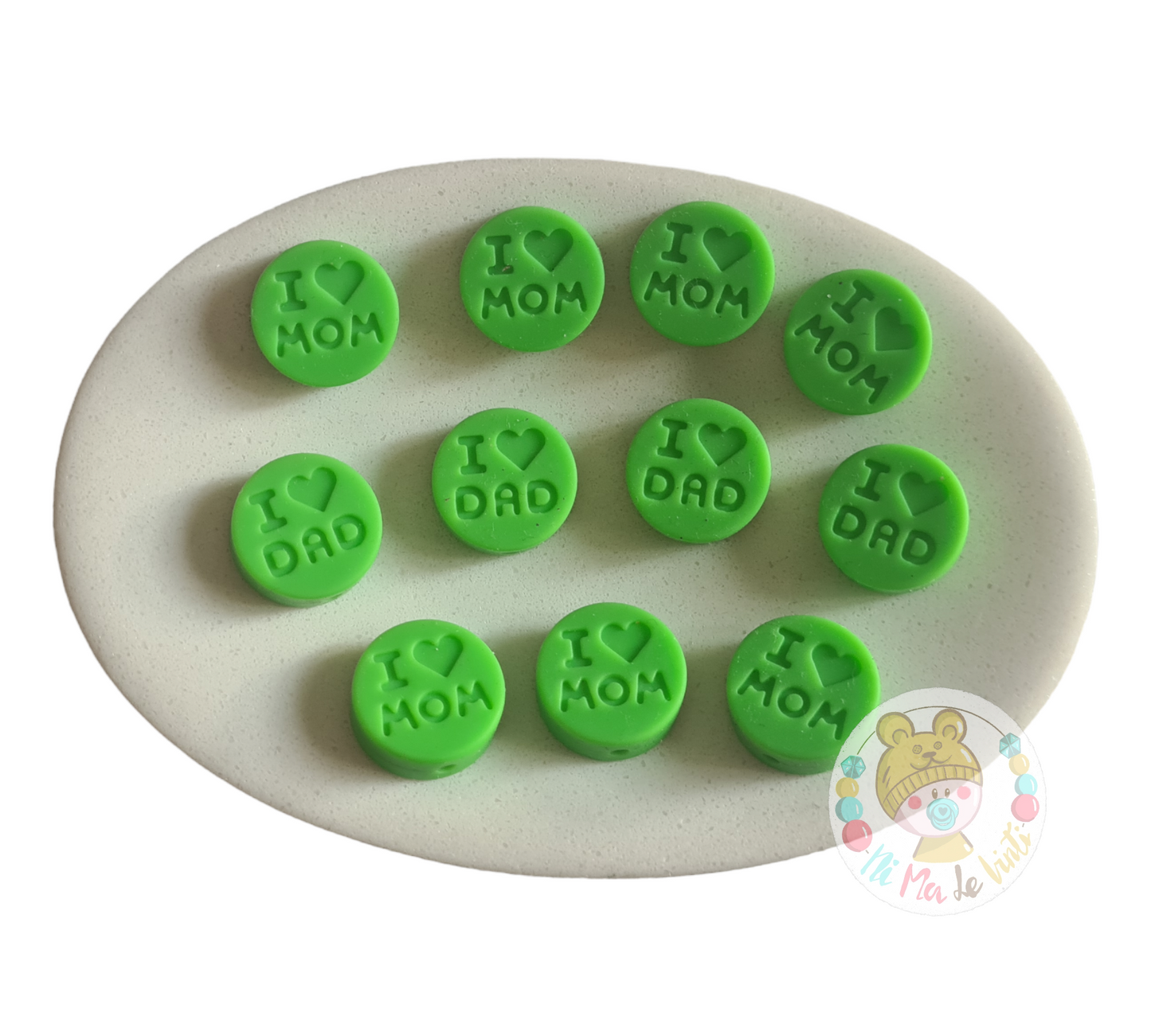 Silicone I love Mom /Dad 18mm beads