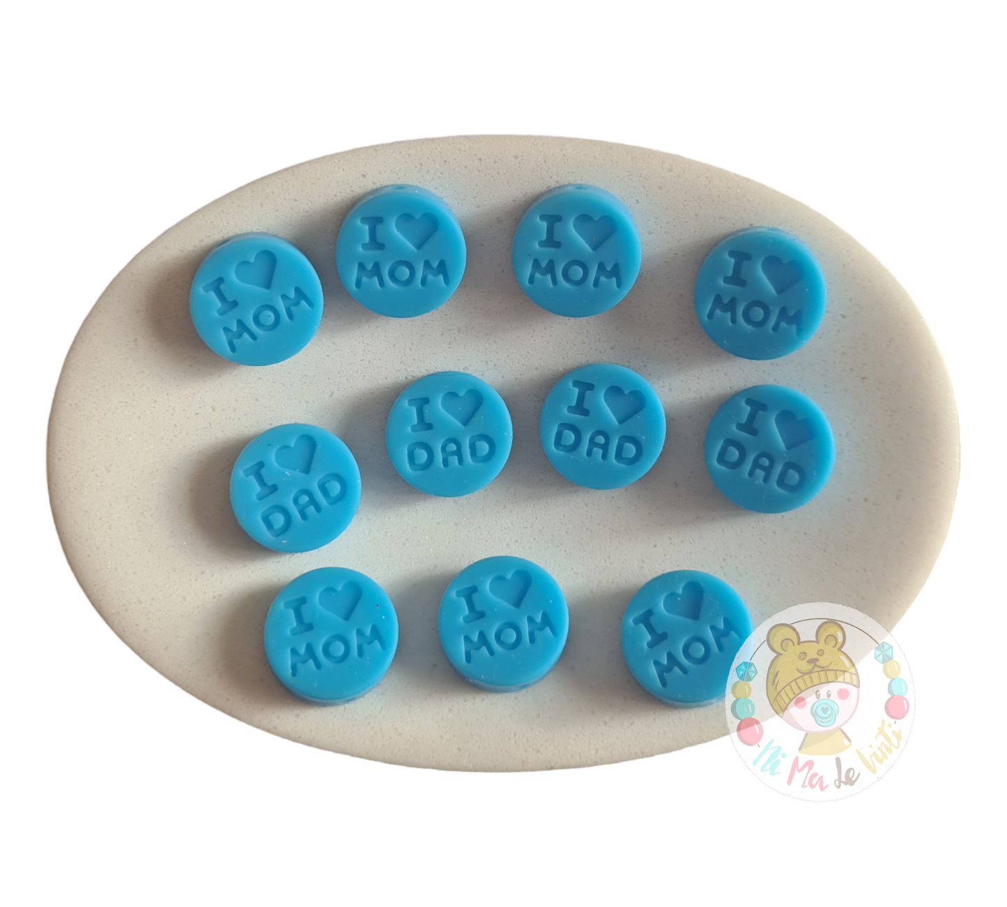Silicone I love Mom /Dad 18mm beads