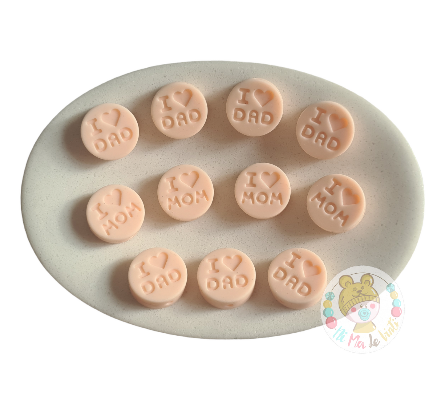 Silicone I love Mom /Dad 18mm beads