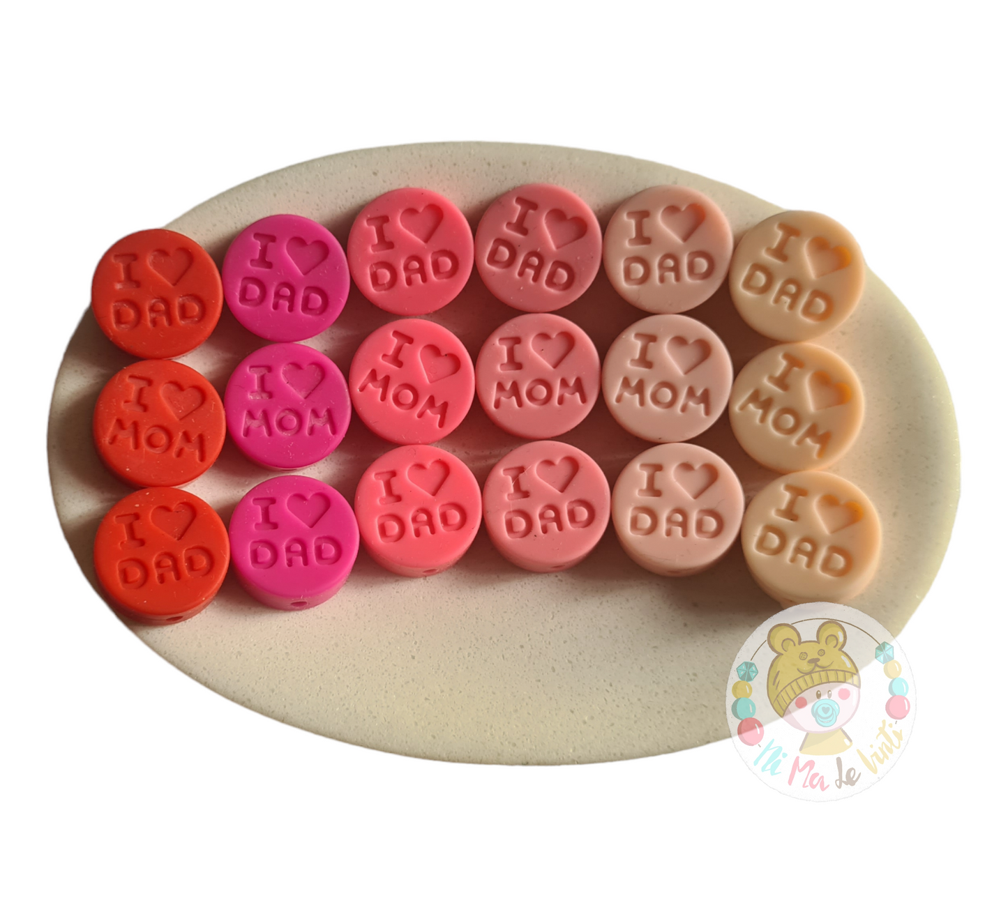 Silicone I love Mom /Dad 18mm beads