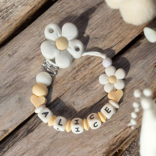 Soft Daisy Luxe Personalised Baby Dummy Clip