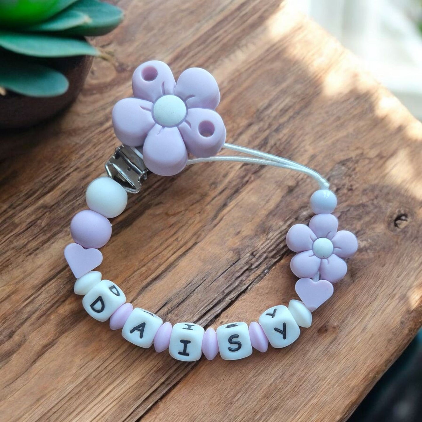 Soft Daisy Luxe Personalised Baby Dummy Clip