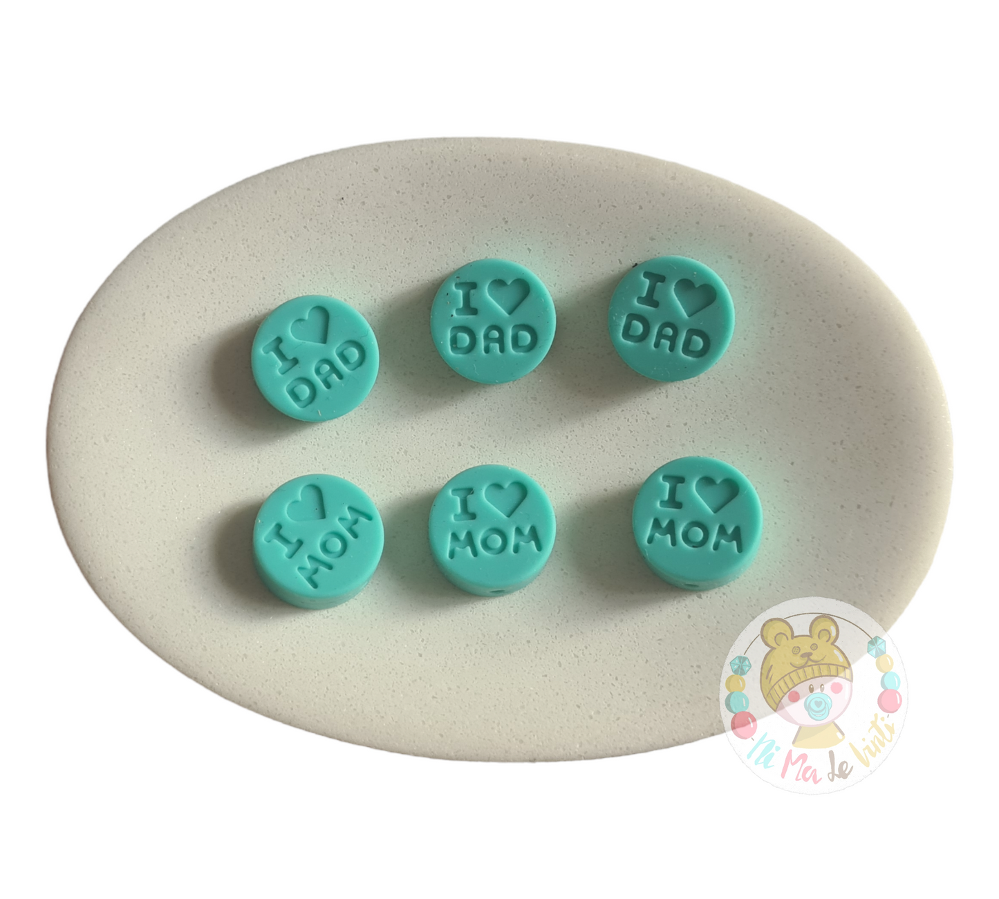 Silicone I love Mom /Dad 18mm beads