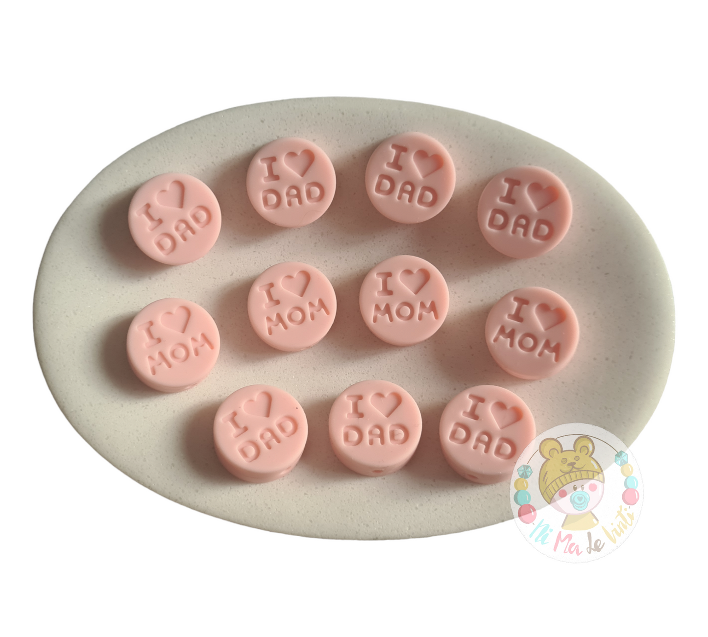 Silicone I love Mom /Dad 18mm beads