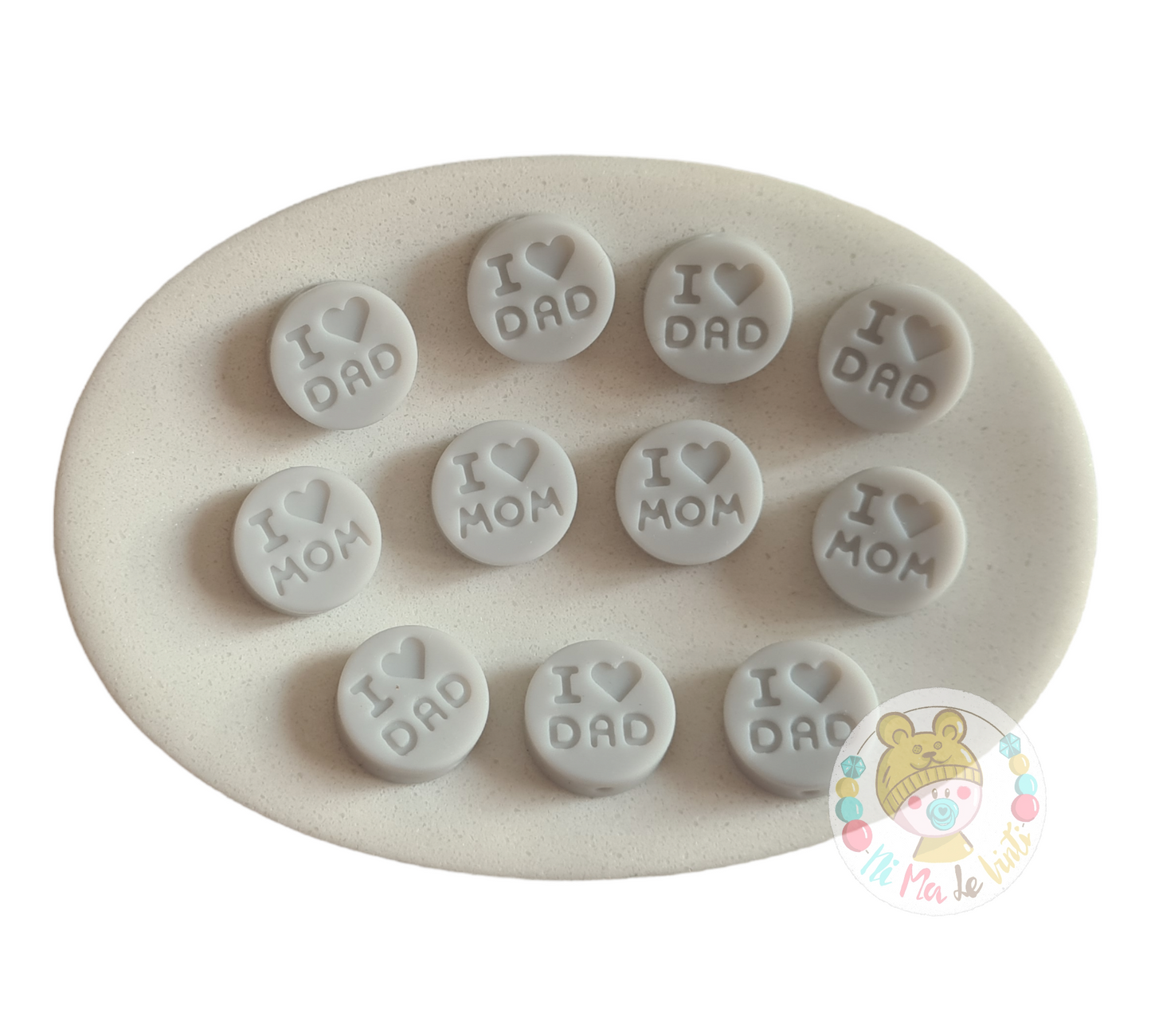 Silicone I love Mom /Dad 18mm beads