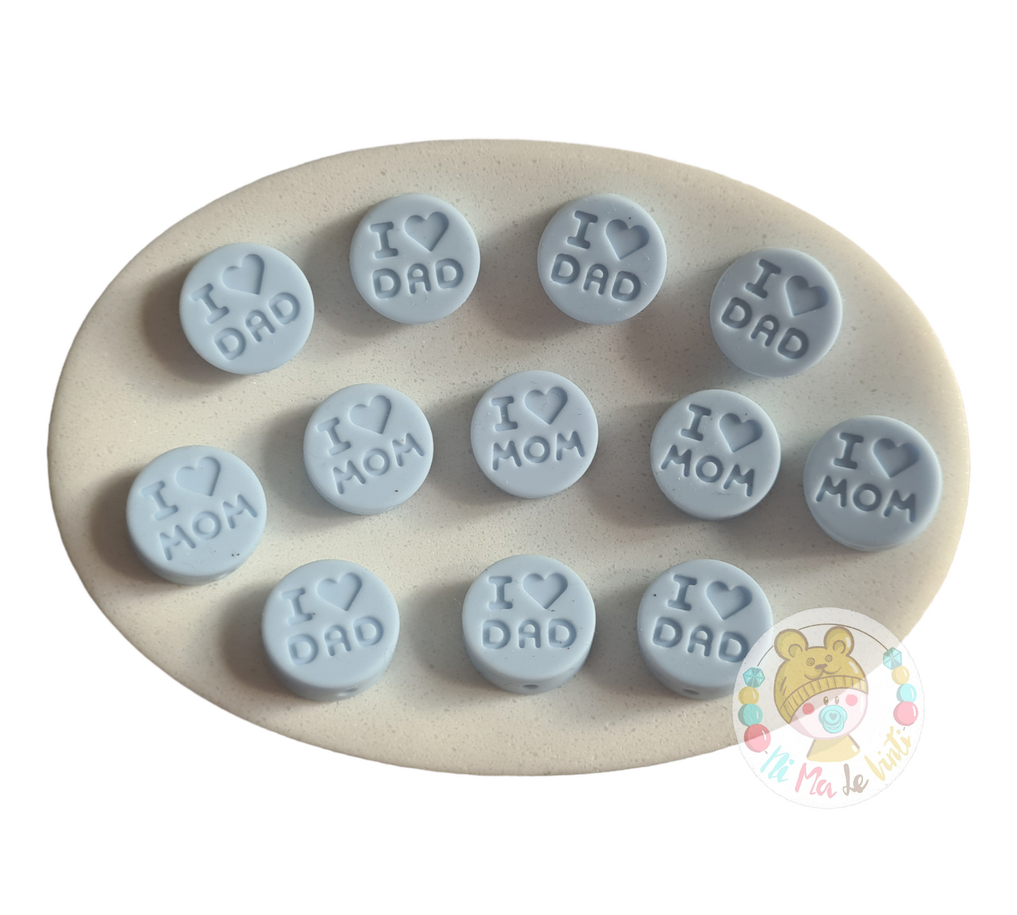 Silicone I love Mom /Dad 18mm beads