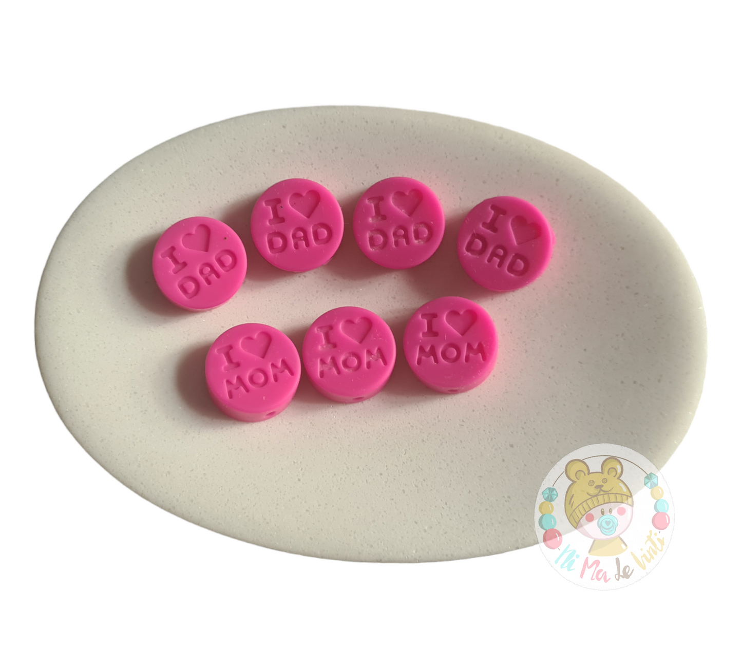 Silicone I love Mom /Dad 18mm beads