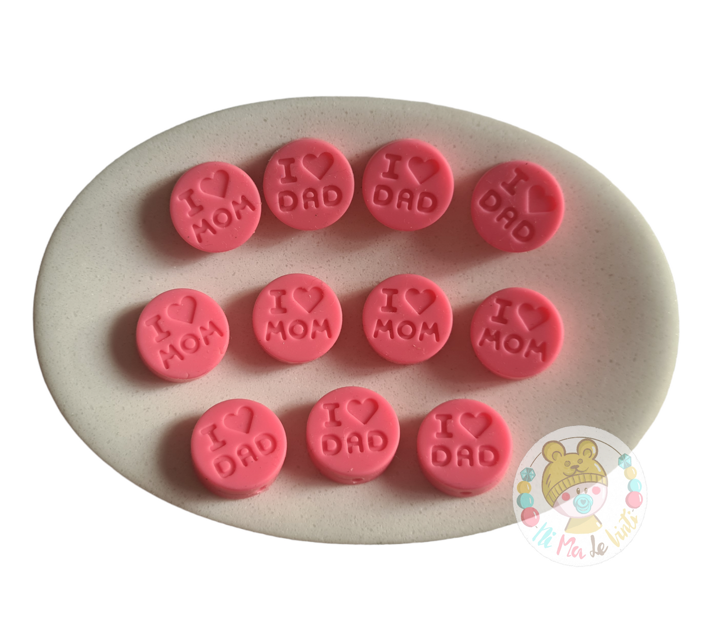 Silicone I love Mom /Dad 18mm beads