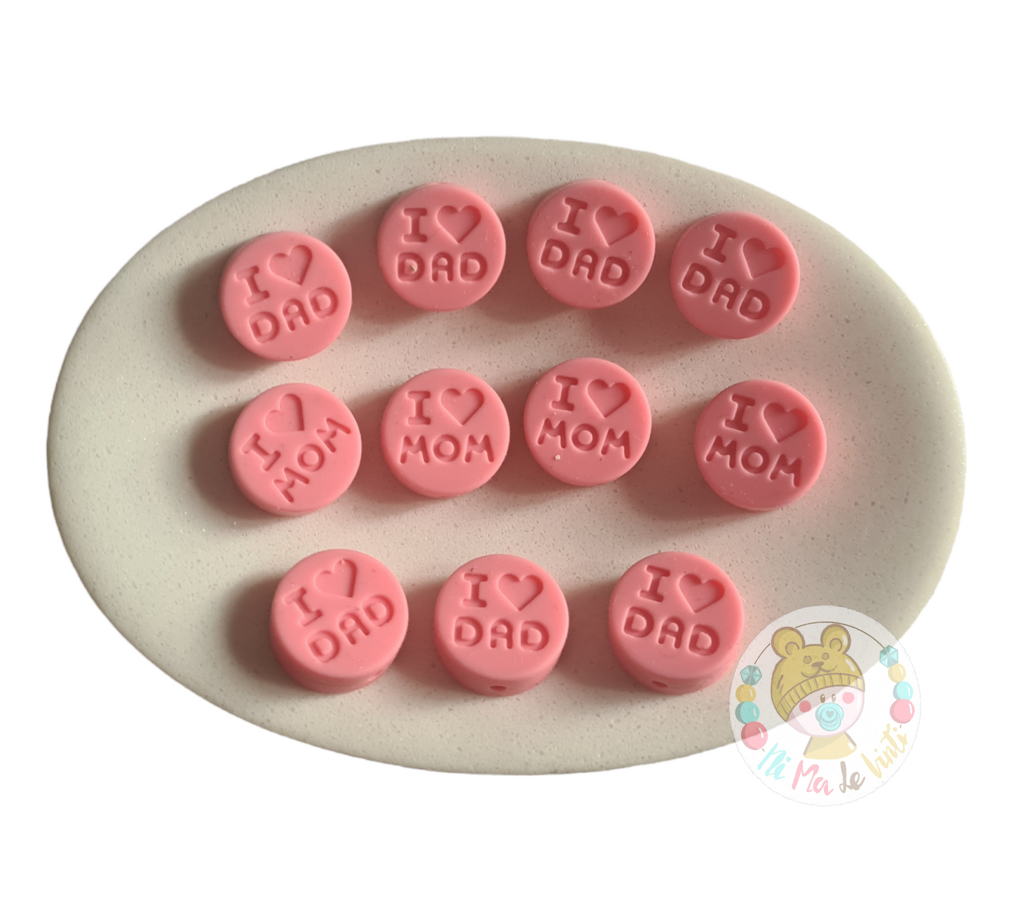 Silicone I love Mom /Dad 18mm beads