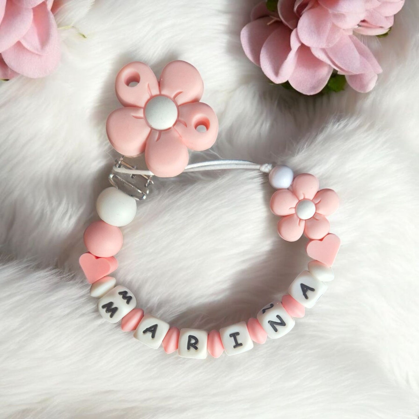 Soft Daisy Luxe Personalised Baby Dummy Clip