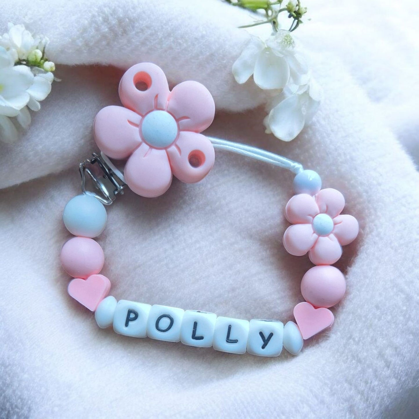 Soft Daisy Luxe Personalised Baby Dummy Clip