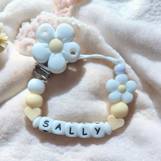 Soft Daisy Luxe Personalised Baby Dummy Clip