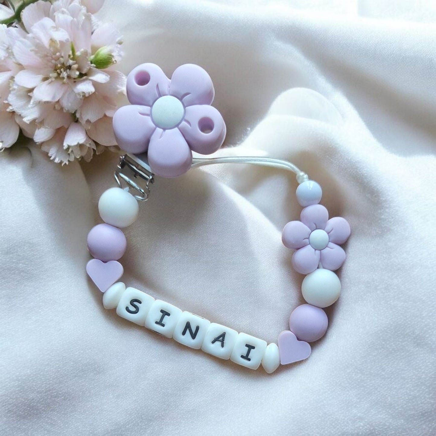 Soft Daisy Luxe Personalised Baby Dummy Clip