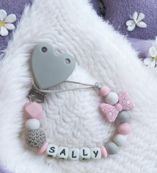 Dotty Love Bow Personalised Baby Dummy Clip