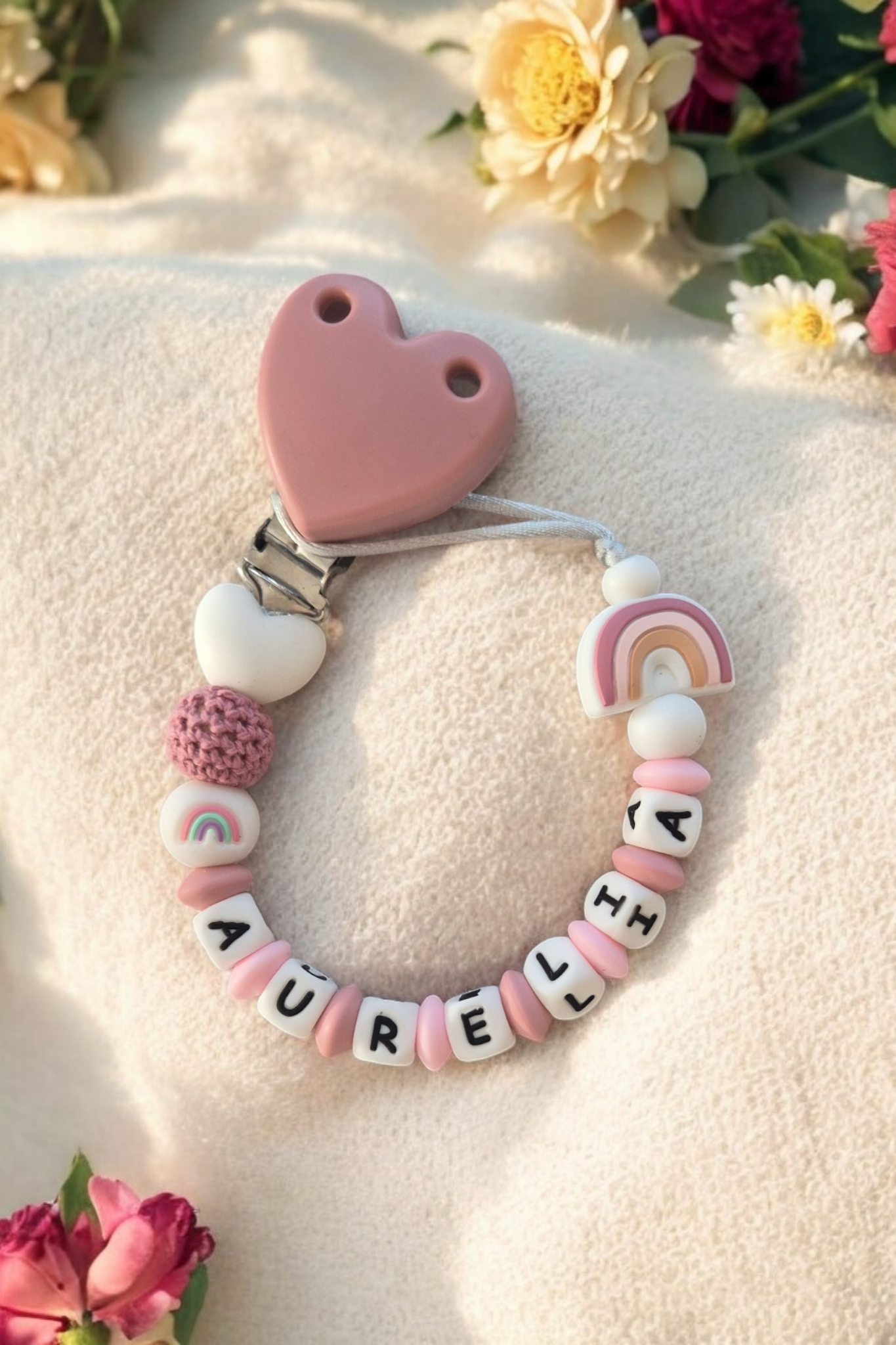 Little Rainbow Luxe Personalised Baby Dummy Clip