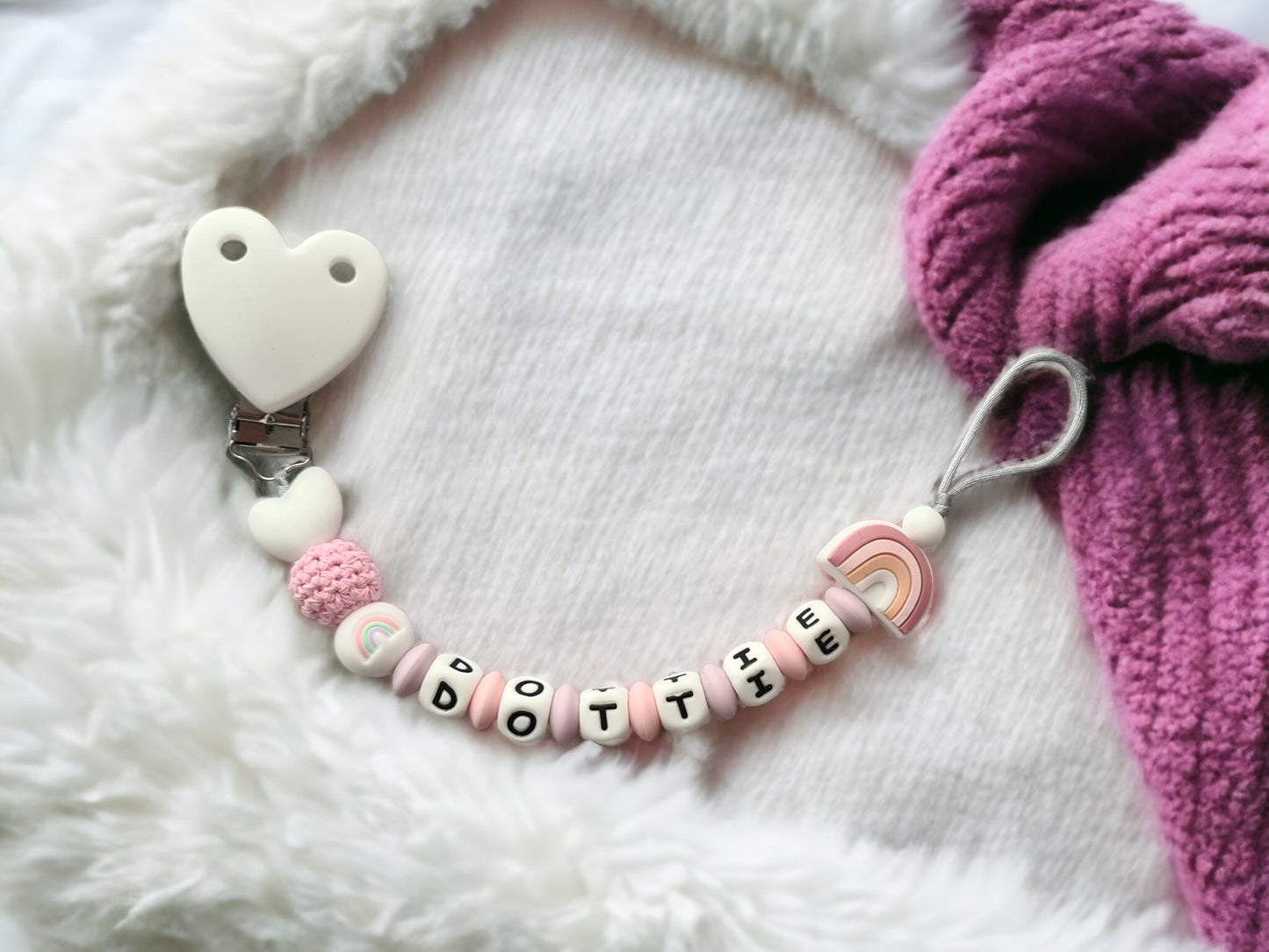 Little Rainbow Luxe Personalised Baby Dummy Clip