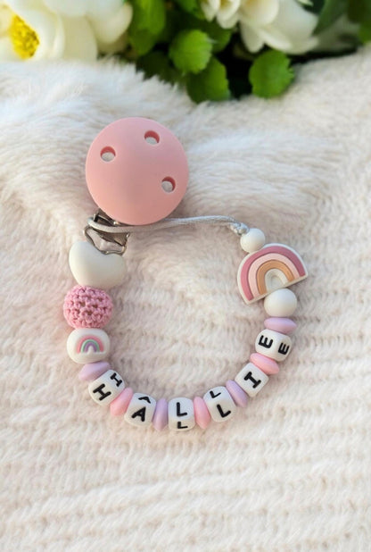 Little Rainbow Luxe Personalised Baby Dummy Clip