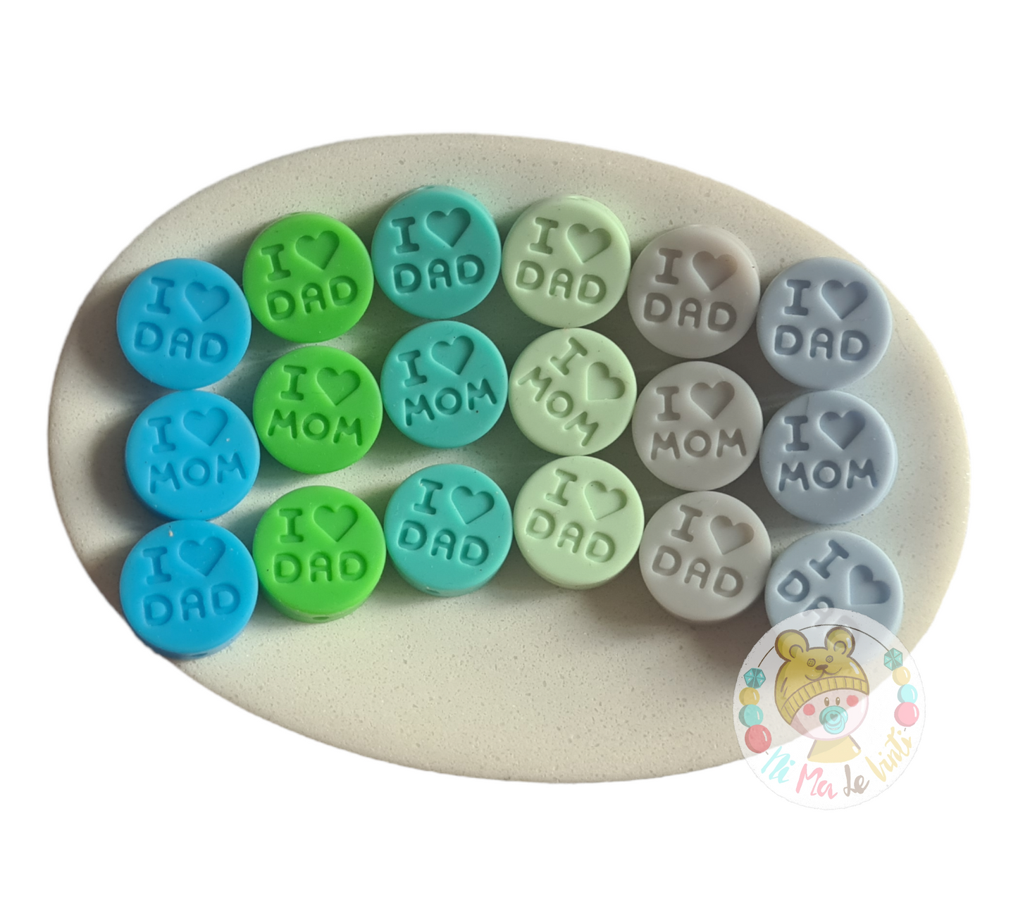 Silicone I love Mom /Dad 18mm beads