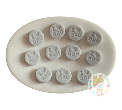 Silicone I love Mom /Dad 18mm beads