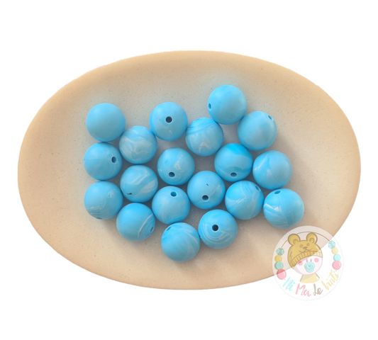 Marble Blue 15mm Silicone Beads