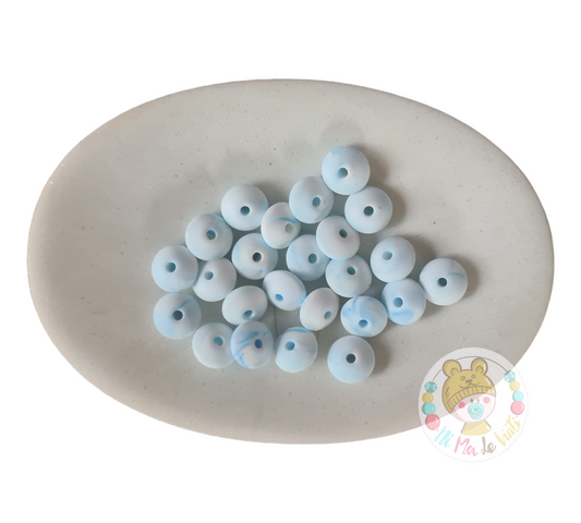 12mm Lentil Beads- Marble Blue