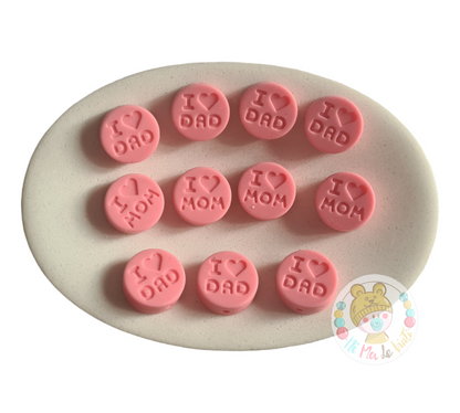 Silicone I love Mom /Dad 18mm beads